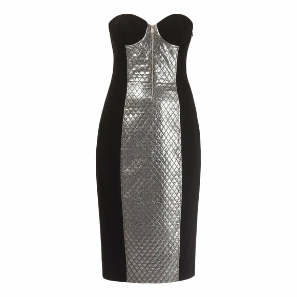 NWT $1800 MICHAEL KORS COLLECTION WOOL QUILTED SILVER LAME STRAPLESS DRESS SZ 8 - Picture 2 of 12